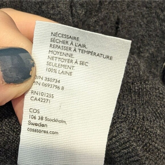 COS Cut-Out gray turtleneck Boiled Wool Tunic sweater crochet ribbed size S cozy - Picture 10 of 12